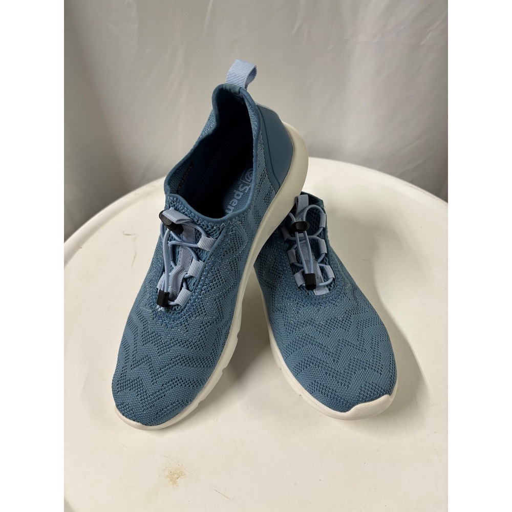 Spenco Blue Knit Slip On Comfort Sneakers with Toggle Laces - gently worn Size 9